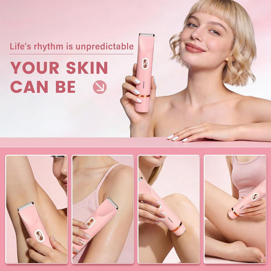 2-in-1 Electric Razor for Womens Legs Underarm Face Pubic Hairs,